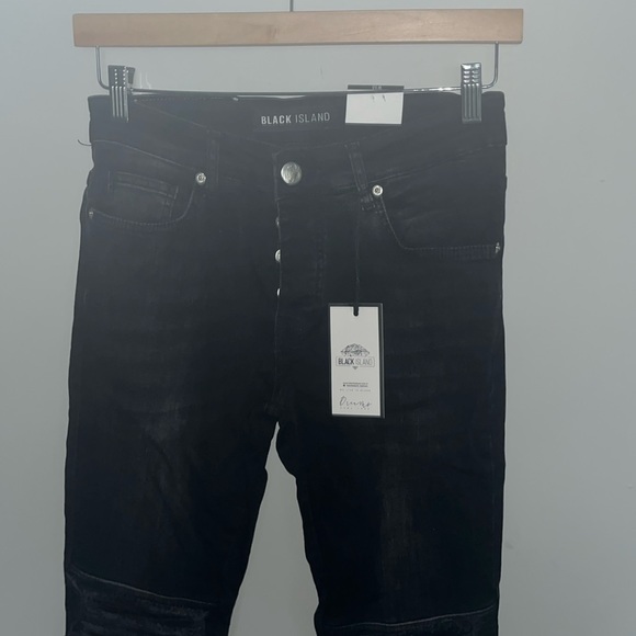 NWT Black Island Gangs Of Street Skinny Moto Cross Sport Distressed Jeans W Zip - Picture 1 of 15